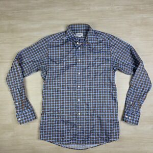 Eton Slim Twill Brown Blue Polka Dot Long Sleeve Shirt Men's Size Large 16‎ 41